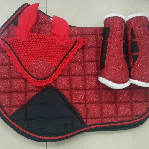 Horse Saddle Pad Red Numnah Saddle Pads Collection with Matchy Veils 