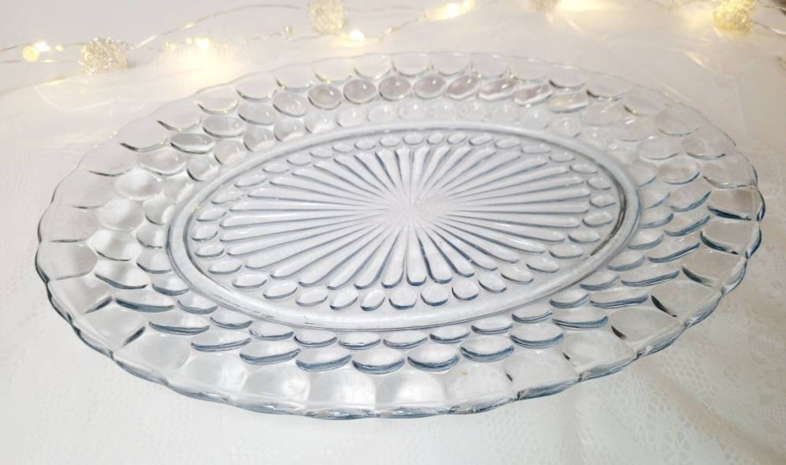 Vintage 1940's Anchor Hocking Blue Bubble Glass Platter Etsy