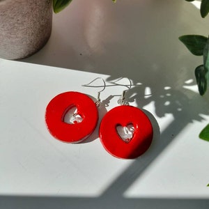 Handmade Red Love Heart Cut Out Earrings
