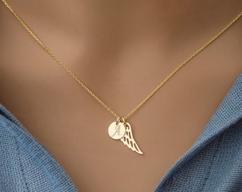 Dainty Petite Handmade Gold Plated Crystal Pendant Charm Necklace Angel Jewelry RSN2199-G Angel Wing Necklace 