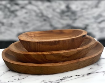Olive Wood 3 stacking dishes Handmade, Unique sustainable plates makes ideal gift .