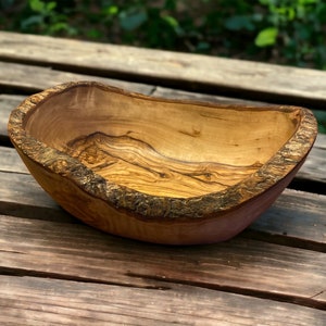 Olive Wood Oval Home Decor serving bowl in presentation bag makes rustic gift for all occasions. image 1
