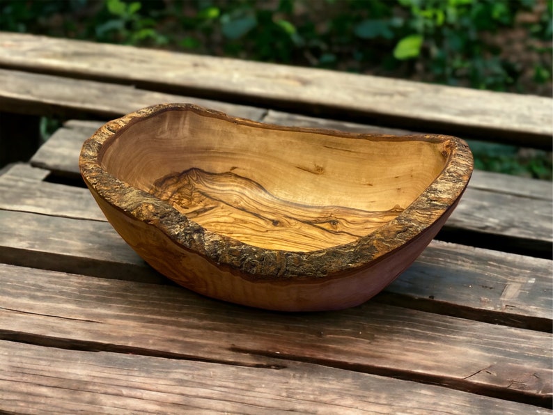 Olive Wood Oval Home Decor serving bowl in presentation bag makes rustic gift for all occasions. image 1