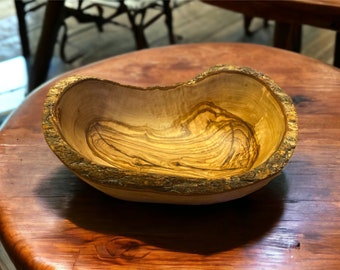 Olive Wood Oval Home Decor serving bowl in presentation bag makes rustic gift for all occasions.