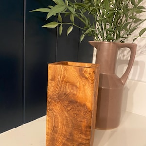 Rustic Olive Wood Utensil Holder: Farmhouse Kitchen Tool Organizer