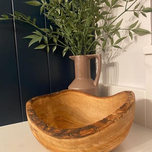 Handmade Olive Wood Bowl: Rustic Live Edge Fruit or Salad Bowl