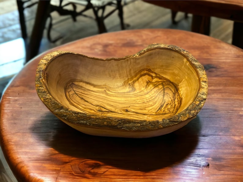 Olive Wood Oval Home Decor serving bowl in presentation bag makes rustic gift for all occasions. image 3