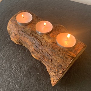 Beautiful olive wood rustic candle holder decor