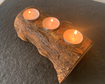 Beautiful olive wood rustic candle holder decor