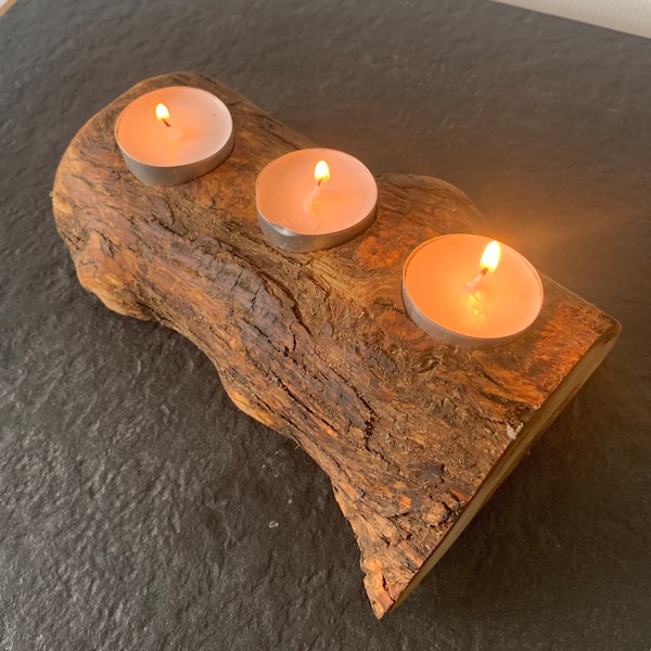 Beautiful olive wood rustic candle holder decor