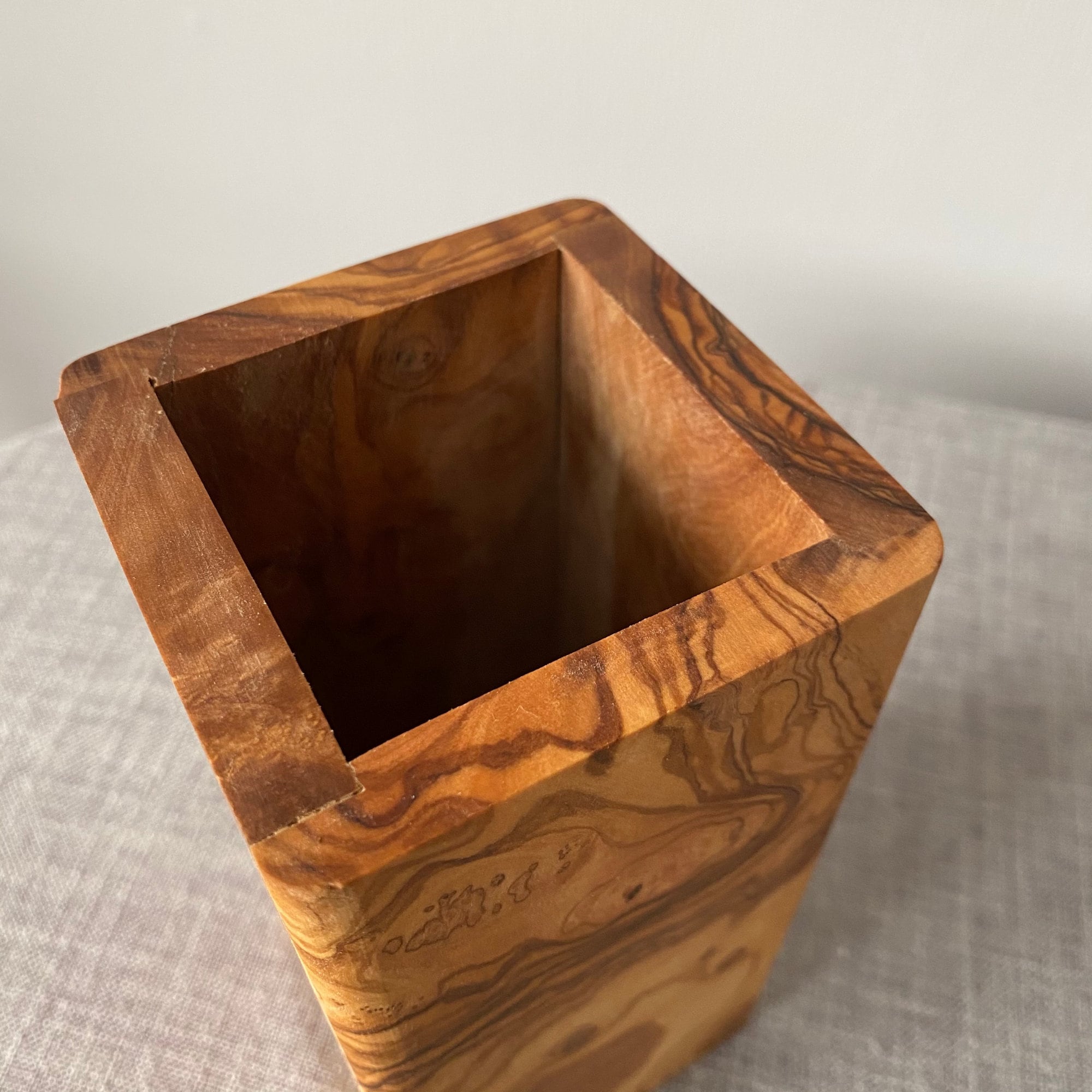 Olive Wood Utensil Holder Square Shape for Stability Lovely Etsy UK