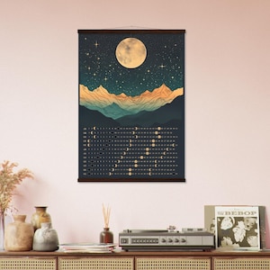 Hanging Moon Calendar 2024 - Lunar Calendar - Moon Phase Calendar - Full Moon Calendar - Lunar Phase Calendar - Moon Phases Calendar Framed