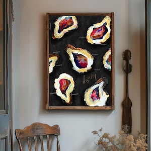 Oyster Wall Art Print - Nautical Kitchen Decor - Seafood Lover Gift Colorful Shell Art For Beach House Wall Decor  Coastal Artwork