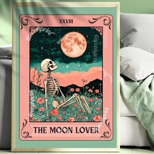 L'impression de tarot des amoureux de la lune - cadeau lune unique - art mural lunaire - carte de tarot la lune - art lune sorcière - décoration murale sorcière - Noël lune