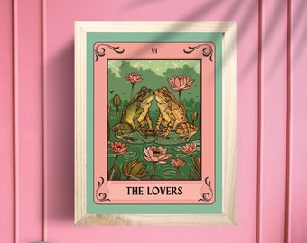 The Lovers Tarot Card - Gender Neutral Lovers - Cute Frog Print - Anniversary Engagement Gift Idea - Queer Lovers Card - Groovy Frog Print