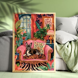 French Bulldog Lounging on a Luxury Sofa - Maximalist Dog Print - French Bulldog Print - Frenchie Wall Art - French Bulldog Gift