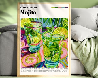 Mojito Print - Mojito Wall Art - Bar Cart Art - Classic Cocktail Prints - Mojito Wall Decor - Cocktail Print Set