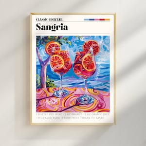 Sangria Print - Sangria Wandkunst - Bar Dekor - Klassische Cocktail Prints - Sangria Wanddekor - Cocktail Print Set - Spanische Wandkunst