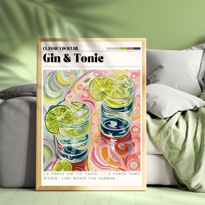 Gin & Tonic Print - G und T Wandkunst - Bar Dekor - Klassische Cocktail Prints - Gin und Tonic Wanddekor - Cocktail Print Set
