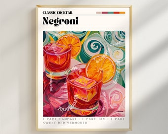 Negroni Cocktail Recipe Print – Bar Cart Wall Art