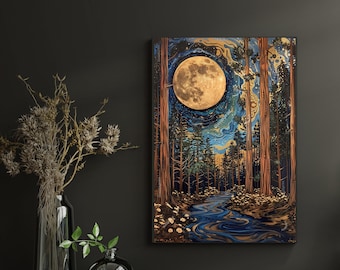Golden Moon - Moon River Print - Celestial Moon Print - Enchanting Moon Wall Art - Magical Wall Art - Dark Academia Whimsigoth Print