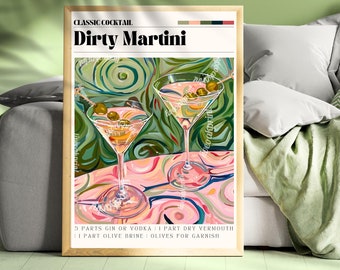 Dirty Martini Print - Cocktail Wall Art - Cute Bar Cart Art - Classic Cocktail Prints - Martini Decor - Kitchen Wall Art