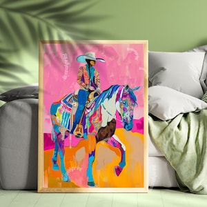 Impresión de vaquera maximalista - Decoración de vaquera - Impresión de vaquera de moda - Arte de pared preppy - Arte de tendencia - Decoración de dormitorio universitario - Decoración de dormitorio rosa
