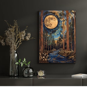 Golden Moon - Moon River Print - Celestial Moon Print - Enchanting Moon Wall Art - Magical Wall Art - Dark Academia Whimsigoth Print