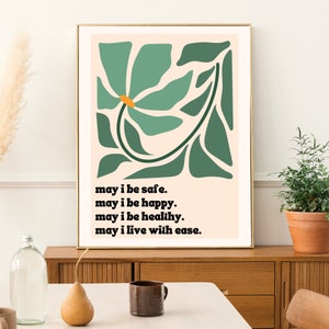 May I Be Safe / Metta Prayer Print - Loving Kindness Wall Art - Meditation Room Decor - Boho Sage Green Minimalist Art