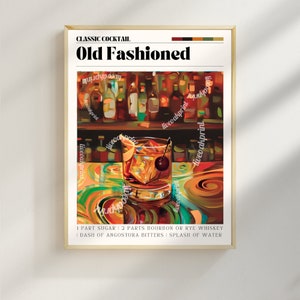 Altmodischer Druck - Altmodische Cocktailwandkunst - Barwagenkunst - Klassische Cocktaildrucke - Altmodisches Cocktaildruckset