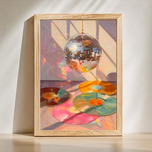 Diskokugel und Schallplatten Wand Kunst 2er-Set Prints - Funky Maximalist Wand Kunst Retro Wand Dekor Geschenk für Schallplatten Liebhaber Disco Ball Musik Kunst Bild 7