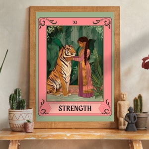 Stärke Tarot Karte - Stärke Major Arcana Kunst - Stärke Karte Druck - Starke weibliche Kunstdruck - Dschungel Wand Kunst - Tiger Wand Dekor