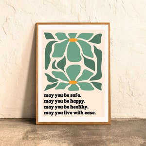 May You Be Safe Metta Prayer Print - Loving Kindness Wall Art - Meditation Room Decor - Boho Sage Green Minimalist Art