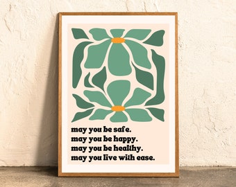 May You Be Safe, May You Live With Ease —- Loving Kindness Art - Metta Prayer Print - meditation room decor