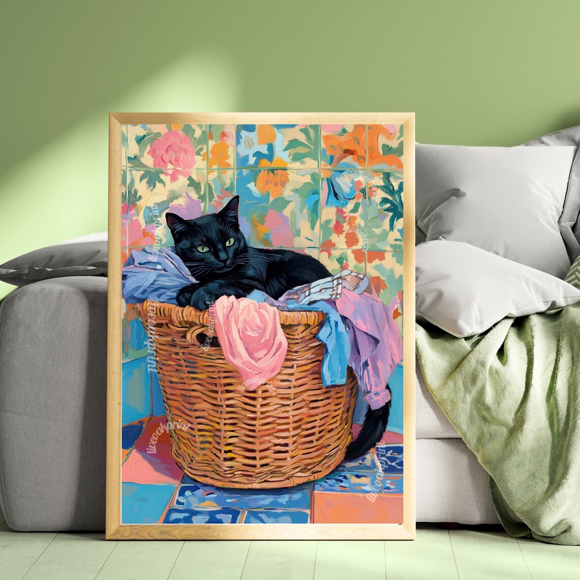 Black Cat Laundry Print - Black Cat Wall Art - Whimsical Laundry Room ...
