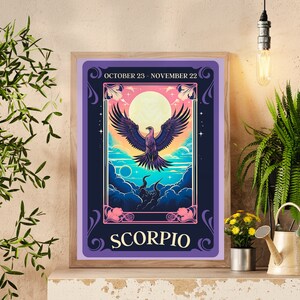Impresión del Tarot de Escorpio, "El Fénix", Cartel de la carta del Tarot de Escorpio - Arte de la pared - Arte del Zodíaco - Signo estelar - Escorpio - Arte de pared retro