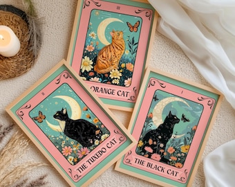 Cat Tarot Wall Art – Mystical Boho Print, Choose Your Cat Style