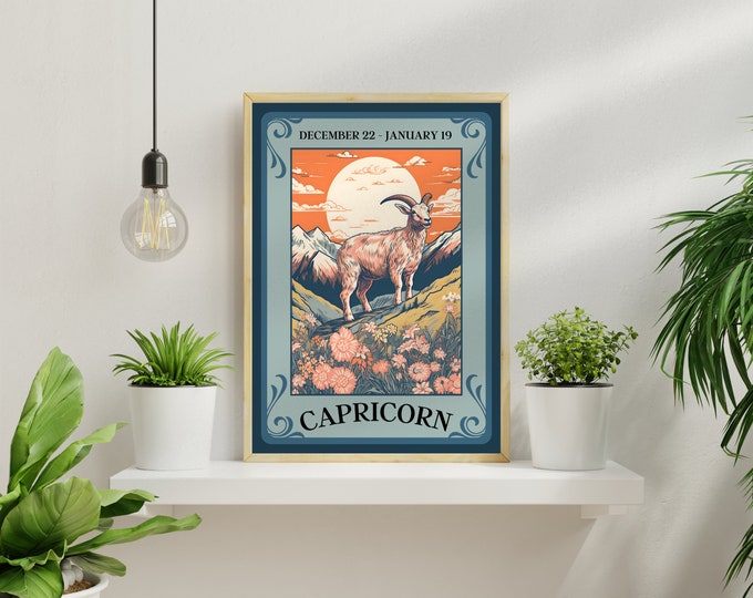 Capricorn Tarot Print (no border version) - December Zodiac Print - Capricorn Poster - Capricorn Astrology Print - Zodiac Decor