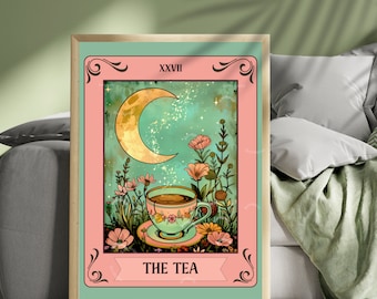 The Tea Tarot Print - Tea Tarot Card - Botanical Tea Print - Gift For Tea Lover - Witchy Tea Print - Tea Wall Decor - Vintage Tea Print