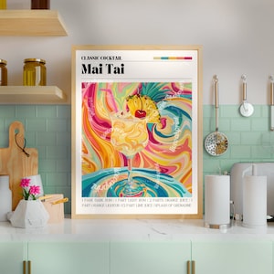 Mai Tai Print - Koktajlowa sztuka ścienna - Uroczy barek - Klasyczne koktajlowe wydruki - Mai Tai Wall Art - Zestaw koktajlowych wydruków - Funky Art