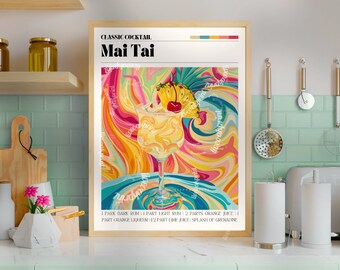 Mai Tai Print - Cocktail Wall Art - Cute Bar Cart Art - Classic Cocktail Prints - Mai Tai Wall Art - Cocktail Print Set - Funky Art