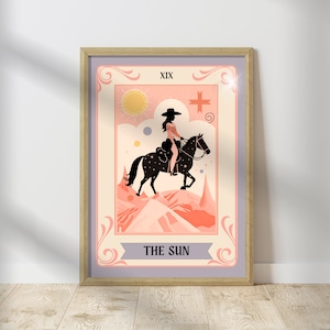 Cowgirl Sonne - Tarot Kunstdruck - Kosmische Cowgirl Kunst - Tarot Karte Kunstdruck - Cowgirl Wandkunst - Die Sonne und der Mond Tarot Karten