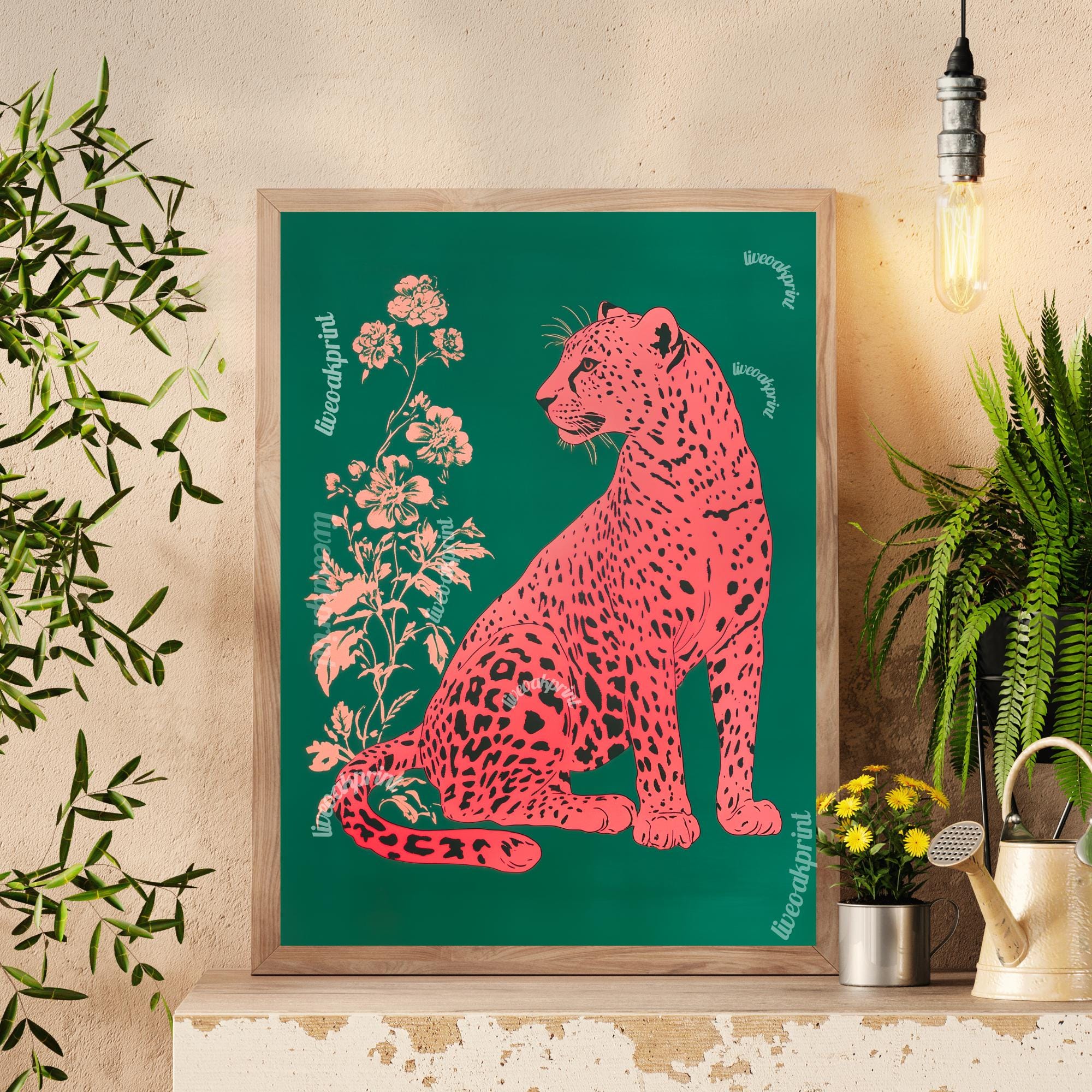 Byllyaz Wild Animals Canvas Wall Art For Bedroom Decor Retro Elephant Leopard With Green Plants Print Picture For Home Decor 4pcs Set 12x12 C80