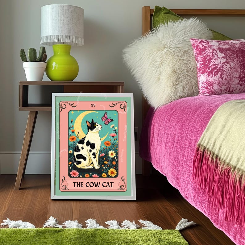 Cow Cat Tarot Card Wall Art – Cow Cat Artwork Black and White Cat Poster Witchy Cat Decor Moo Cat Wall Art Gift Cow Cat Gift Idea bild 6