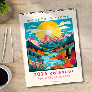 2024 Kalender Wandkalender 2024 Seizoenskunst Bergwandkalender Boho Kunstkalender Kleine Kalender Natuurliefhebber Cadeau afbeelding 1