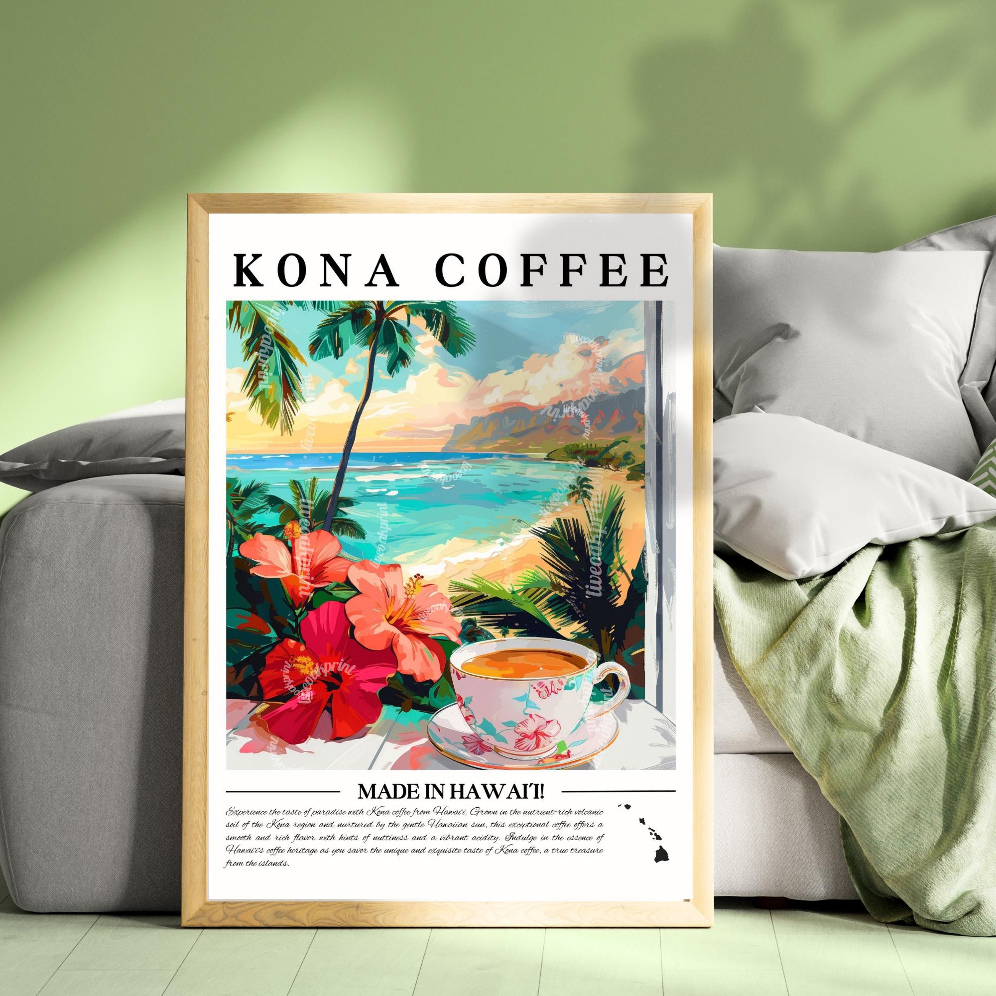 ハワイ　KONA Coffee　看板　インテリア　ウッド Kona Coffee Wall Art - Hawaii Kitchen Decor Tropical Coffee Print