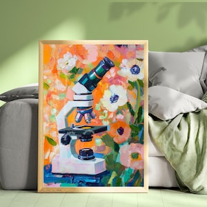 Decoración de pared de laboratorio - Impresión artística de microscopía, arte de pared de ciencia bohemia, regalo de microbiología para científicos, impresión artística de química, arte de pared STEM para laboratorio