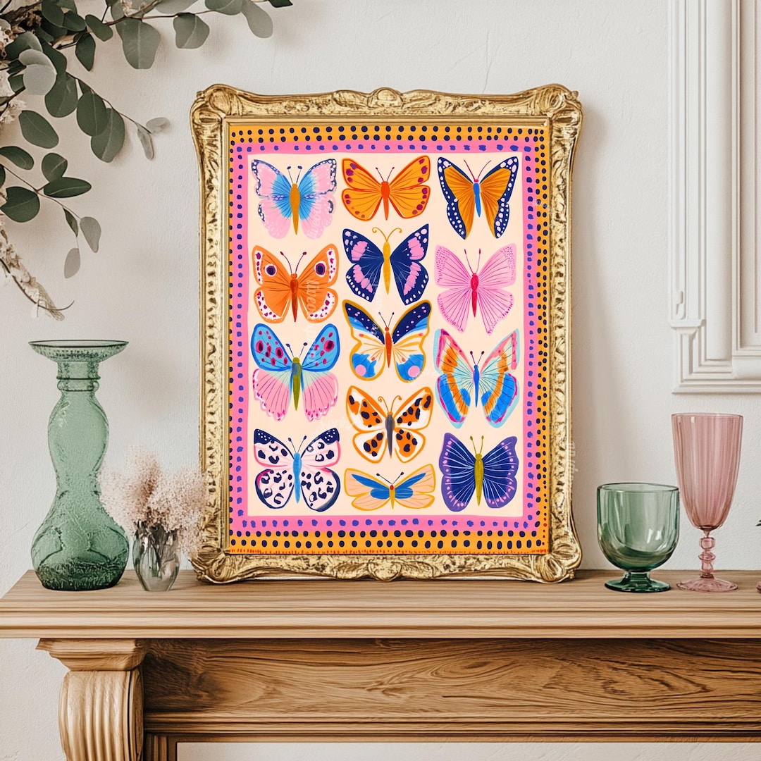 Colorful Butterfly Wall Art – Vibrant Butterfly Print Whimsical Nature ...