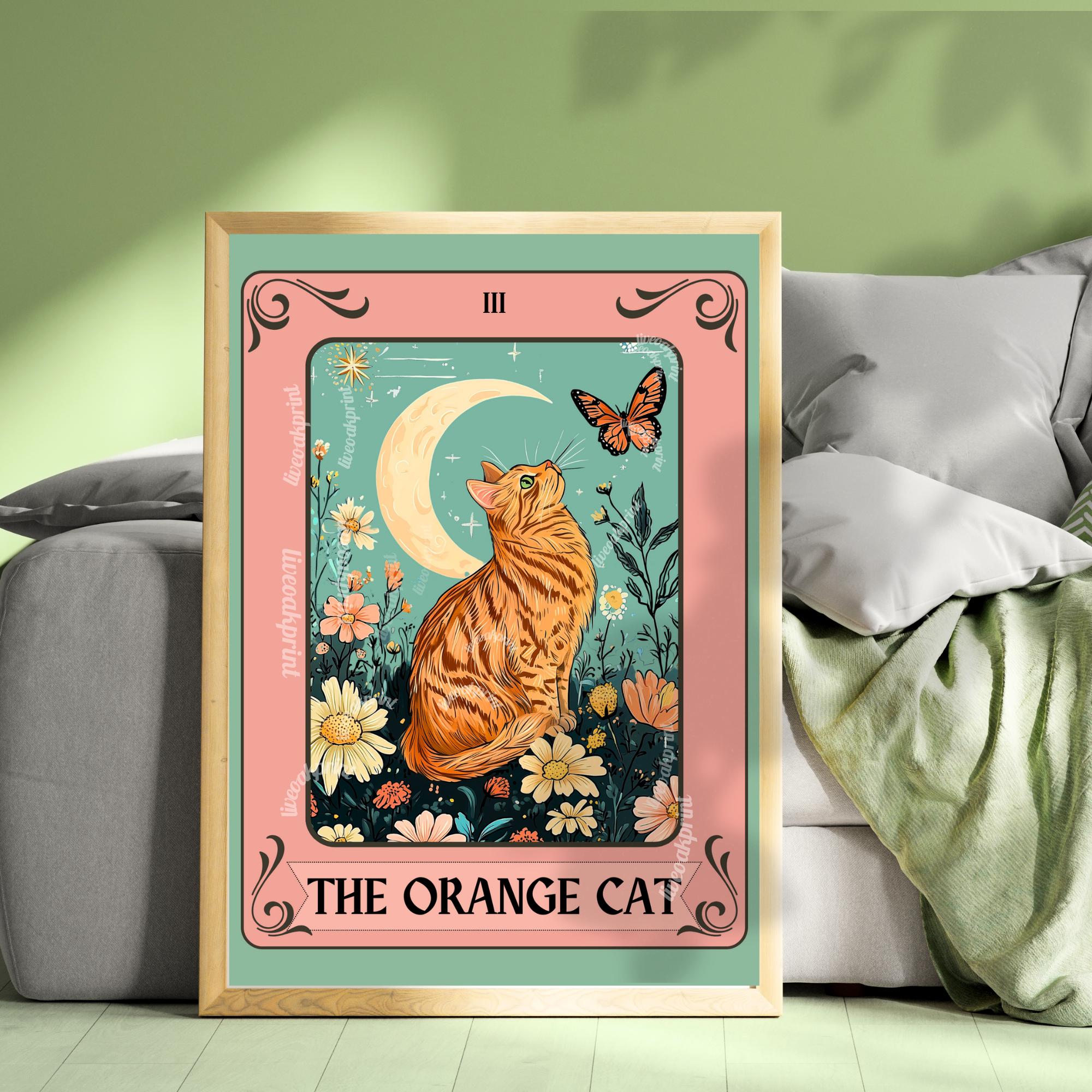 Orange Cat Art Print – Ginger Cat Wall Decor Witchy Botanical Cat ...