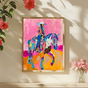 Maximalistiskt cowgirltryck - Cowgirldekor - Trendigt cowgirltryck - Preppy väggkonst - Trendig konst - Studentsalsdekor - Rosa sovrumsdekor bild 3